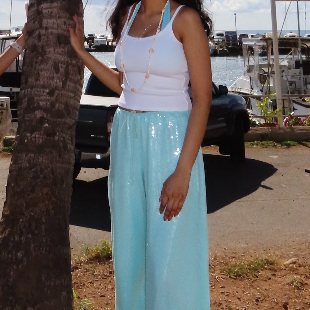 Aqua sequin pants